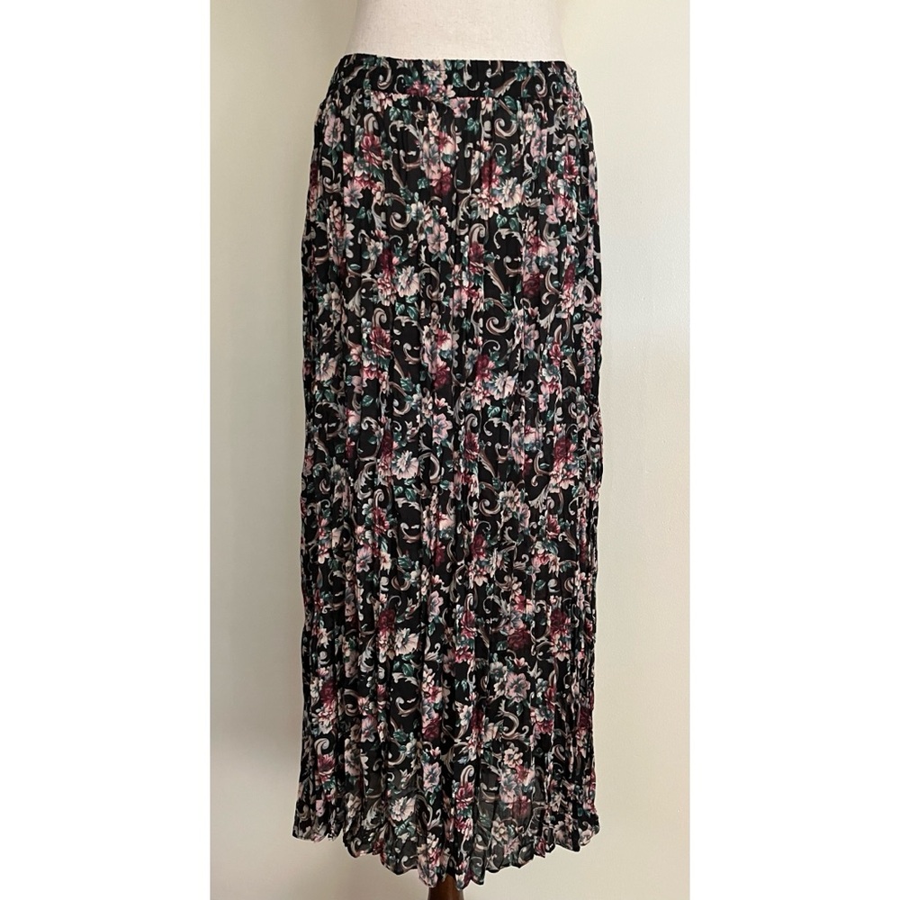 Vintage 80s 90s Floral Skirt Broomstick Pleats Floral Filigree Cottage Sz Small